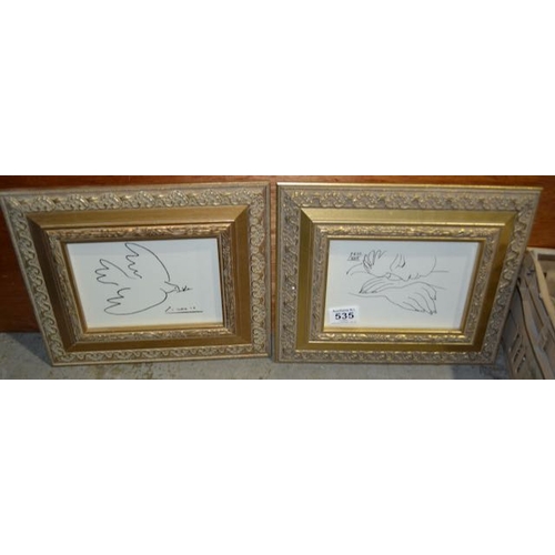 535 - Pair of Gold Framed Picasso Sketch Prints