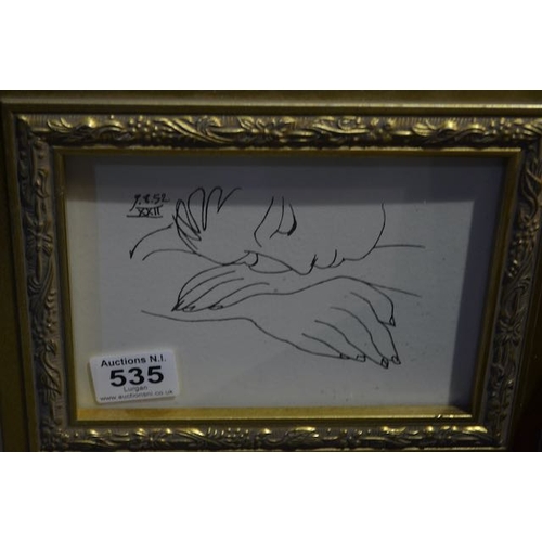 535 - Pair of Gold Framed Picasso Sketch Prints