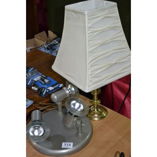 715 - Brass Effect Table Lamp & Shade + Ceiling Light