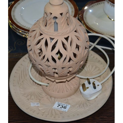 736 - Orante Ceramic Table Lamp With Plate