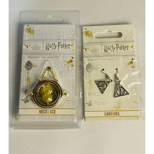 760 - Harry Potter Time Turner Necklace + Deathly Hallows Earrings