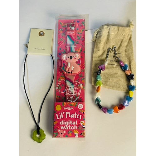 762 - Urban Outfitters Pendant Necklace + Smiggle Digital Watch + Coloured Heart Necklace