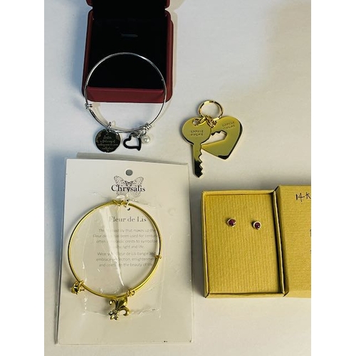 777 - Fleur de Lis Bangle, Sister Bangle, Sophie Hulme Keyring + Scintilla Sunrise Earrings