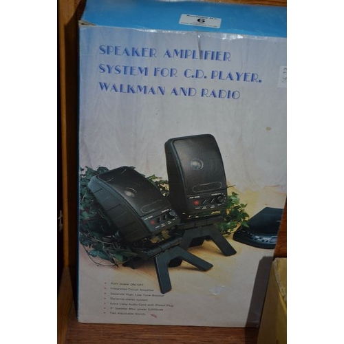 6 - Speaker Amplifier System For CD player, Walkman & Radio - Boxed