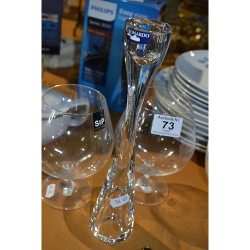 73 - Pair Of S&P Brandy Glasses + Leonardo Candle Holder - RRP Approx £60