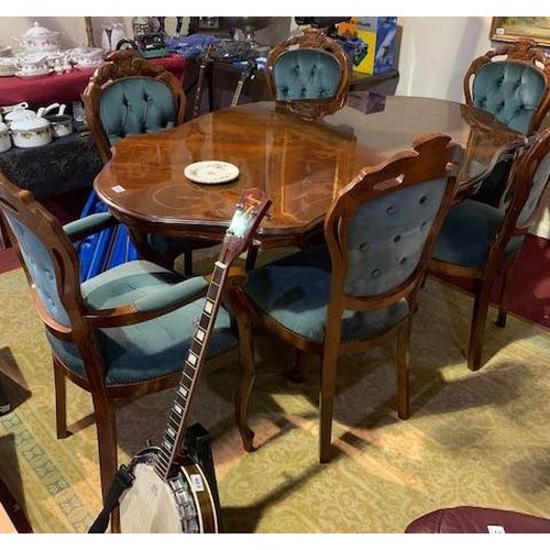 397A - Italian Inlaid Dining Table with 6 Chairs Incl 2 Carvers