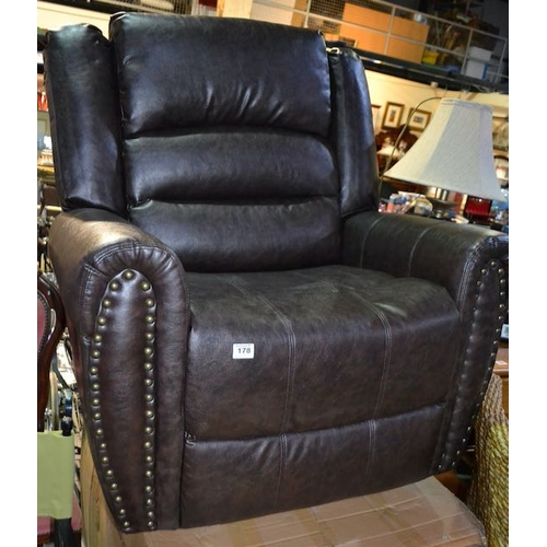 178 - Brown Leather Manual Recliner With Stud Detail