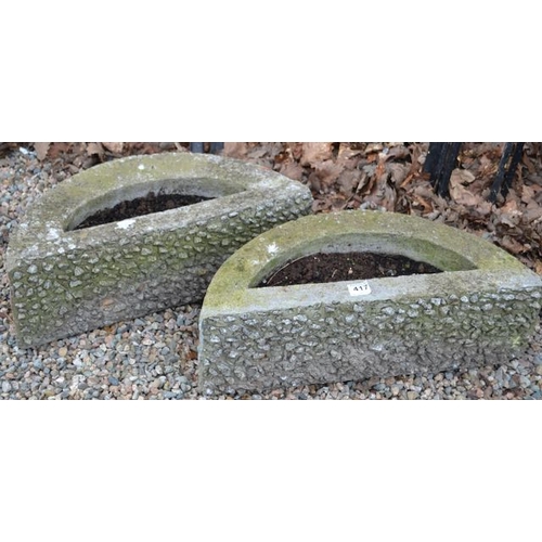 417 - Pair Of Concrete Semi Circle Planters