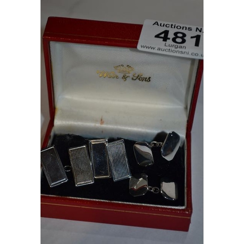 481 - 2x Pair of Silver Double Sided Chain Cufflinks