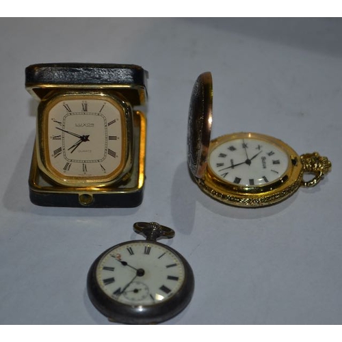 501 - Vintage Sutus Pocket Watch with Mother of Pearl Face + Another Pocket Watch + Vintage Travel Clock