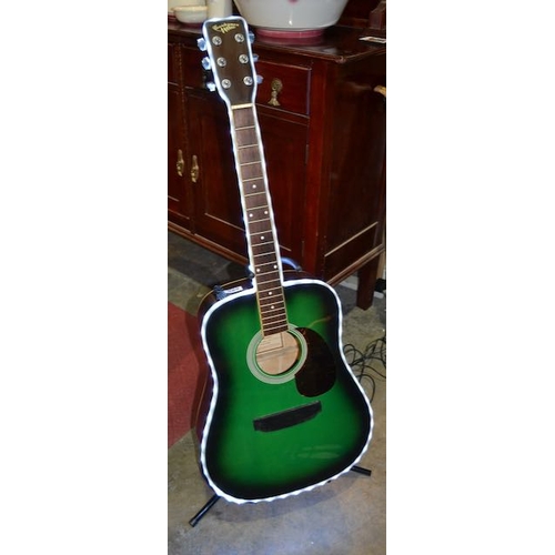 589 - Light Up Colour Change LED Acoustic Guitar with Remote on Stand