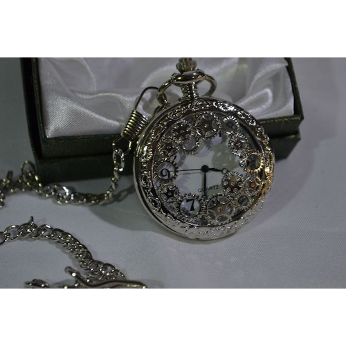 565 - Ornate Pocket Watch on Chain in Presentation Box