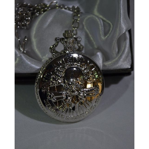 568 - Skull Detail Pocket Watch on Chain in Presentation Box