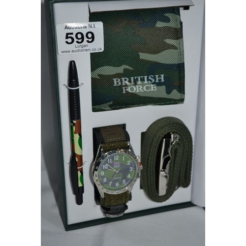 599 - British Force Watch with Compass, Wallet, Pen & Belt Gift Set