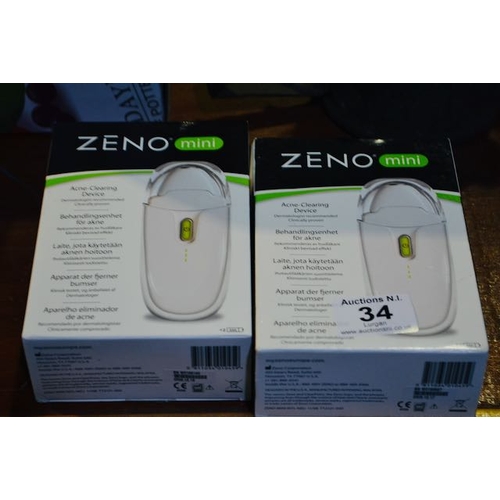 34 - Zeno Mini Acne Clearing Device x 2 - Boxed