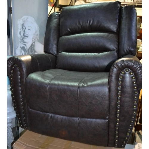186 - Brown Leather Manual Reclining Armchair With Stud Detail