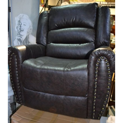 187 - Brown Leather Manual Reclining Armchair With Stud Detail