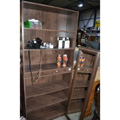 214 - Pair Of 3 Tier Bookshelves + Wooden Framed Mirror