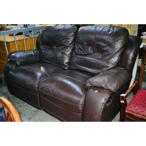 221 - Brown Leather 2 Seater Sofa