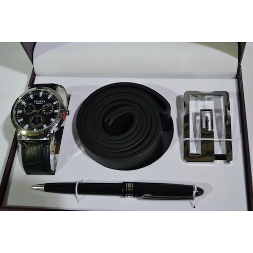 579 - Geneva Superior Executive Style Watch, Belt, Pen Gift Set