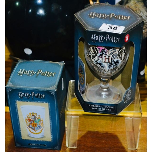 36 - Harry Potter Glass x 2 Incl Colour Changing Goblet - Boxed