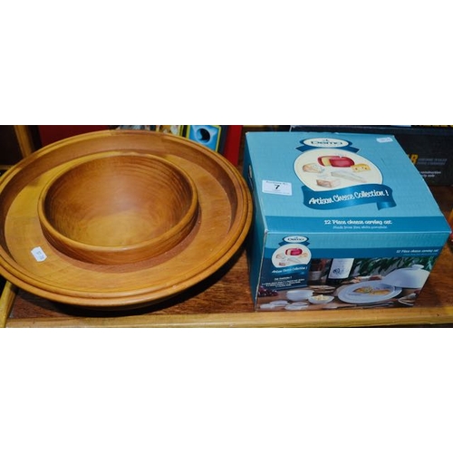 7 - Boxed Artisan Cheese Serving Set + Large Wooden Serving/Dip Bowl