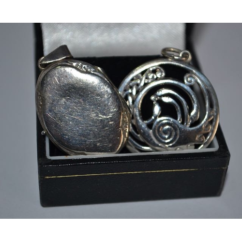 110 - Silver Locket + Celtic Pendants