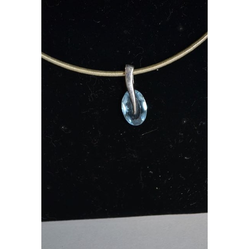 133 - Silver Collar Necklace with Blue Stone Pendant