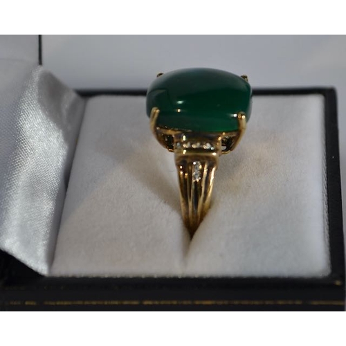 152 - Silver Gold Plated Large Green Stone Ring