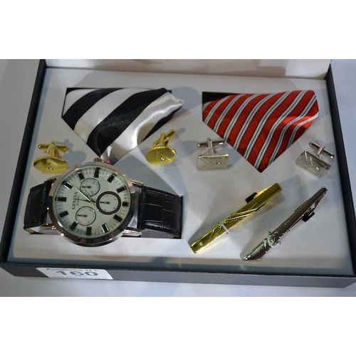 160 - Geneva Executive Style Watch, Tie, Tie Clip & Cufflink Presentation