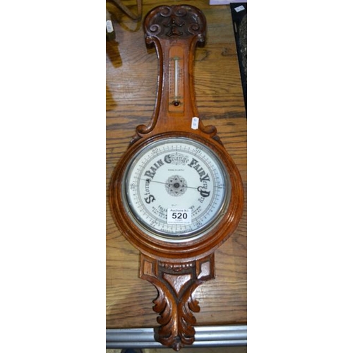 520 - Riddel's Limited Belfast Vintage Oak Cased Android Barometer