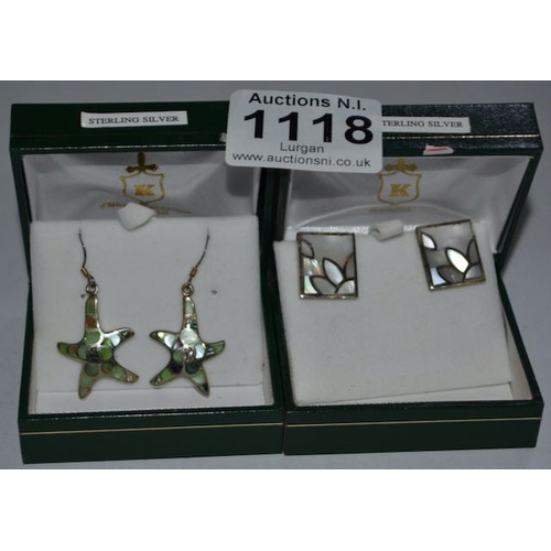 1118 - 2 Prs Of Silver Earrings