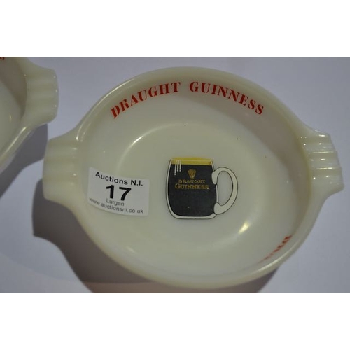 17 - Nazeing Glass for Arthur Guinness Draught Guinness Pint White Opaque Glass Ashtray x2 c1965