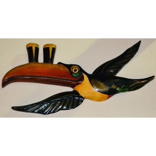 19 - Pair of Large Wooden Flying Toucans - Each Appx 13