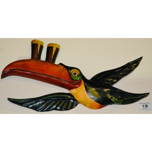 19 - Pair of Large Wooden Flying Toucans - Each Appx 13