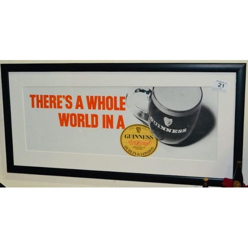 21 - There's A Whole World Inside Guinness Framed Poster - Appx 26x12