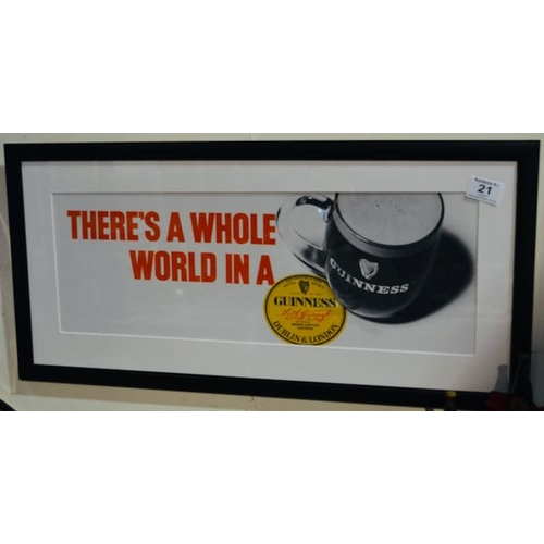 21 - There's A Whole World Inside Guinness Framed Poster - Appx 26x12