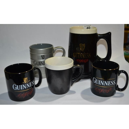 40 - Arthur Guinness Merchandise Large Tankard + 4x Guinness Mugs