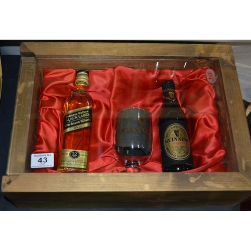 43 - Glazed Box Presentation - Johnnie Walker Black Label Extra Special 12 Year, Guinness Bottle Dated Ju... 