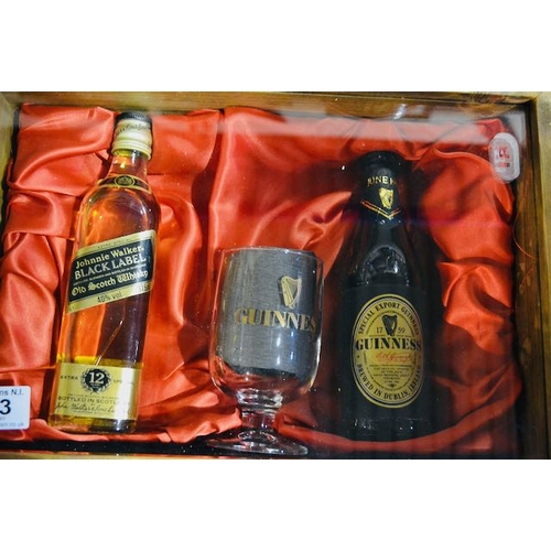 43 - Glazed Box Presentation - Johnnie Walker Black Label Extra Special 12 Year, Guinness Bottle Dated Ju... 