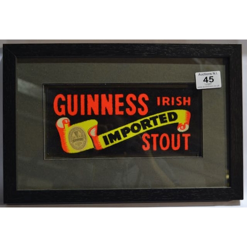 45 - Framed Guinness Irish Imported Stout Felt Detailed Advertising