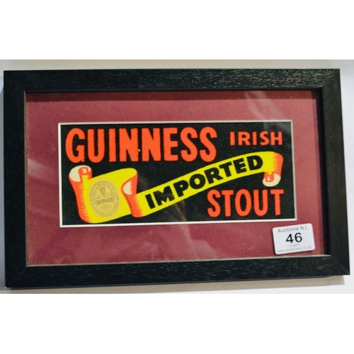 46 - Framed Guinness Irish Imported Stout Felt Detailed Advertising