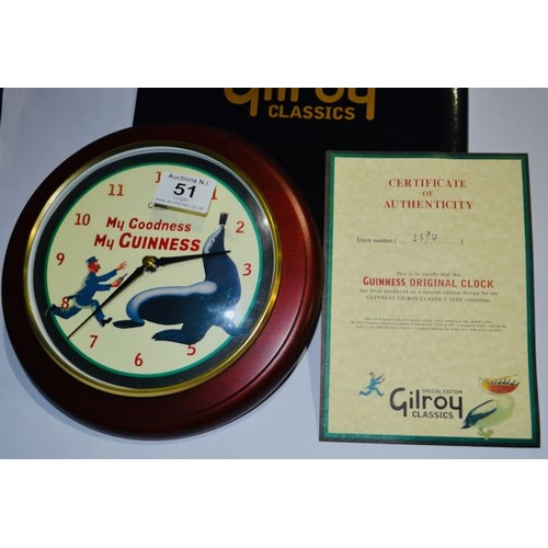 51 - Special Edition Gilroy Classics - Guinness Original Clock Produced as Special Edition Design for Gui... 