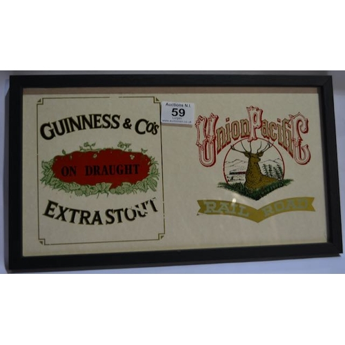 59 - Union Pacific Rail Road Guinness & Co's Extra Stout Advertising with Gold Gilt - Appx 15x9