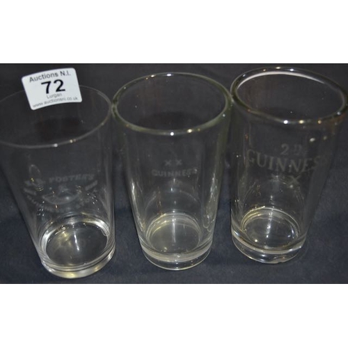 72 - 2x Guinness 2D Glass + Guinness Stout MB Fosters Glass