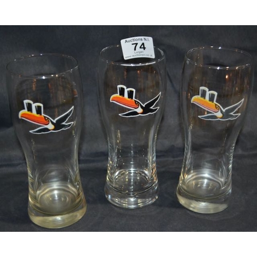 74 - 3x Guinness Toucan Pint Glass