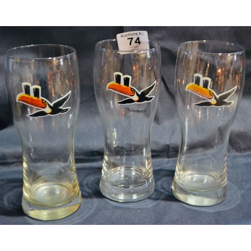 74 - 3x Guinness Toucan Pint Glass