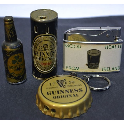 103 - Guinness Lighter x3 + Mini Souvenir Guinness Bottle