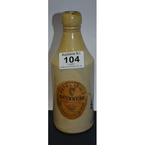 104 - Earthenware Andrew A  Watt & Co Londonderry Bottle with Guinness Label