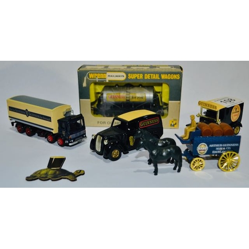 108 - Lledo Guinness Truck x2 + EFE Guinness Truck + Guinness Dray Cart + Wrenn Super Detail Guinness Wago... 